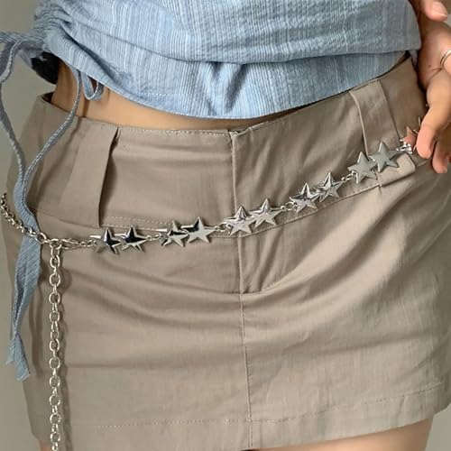 Silver Star Belt for Women Y2K Star Waist Chain Punk Chain Belly Belt Vintage Y2K Aesthetic for Dresses Jeans2