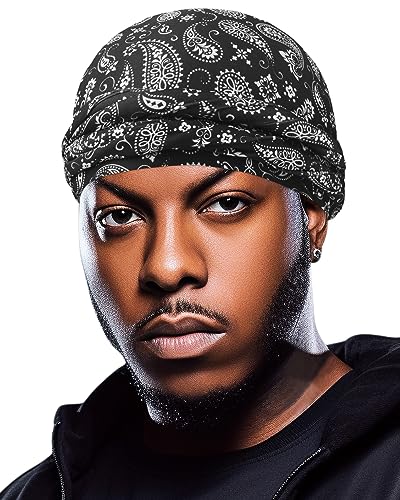 BEACE Silk Satin Lined Pre-Tied Turban Durag Head Wrap for Men & Women, Halo Turban Skull Cap Bonnet Hair Cover for Sleeping