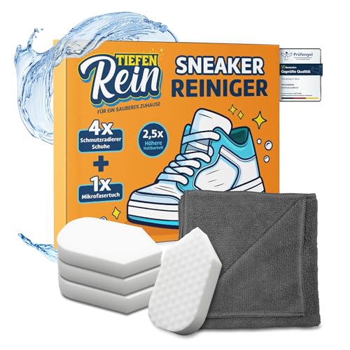 Premium Schmutzradierer Schuhe | 4 Stück Sneaker Reiniger Weiß - Radierschwamm mit 2,5X höherer Haltbarkeit | Zauberschwamm und Sneaker Cleaner | Schuhschwamm als Schuhputzset & Schuhreiniger