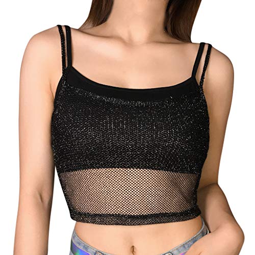 Womens Mesh Cami Tops, Teen Girls Crop Camisole Slim Skinny Short t-Shirt Blouse