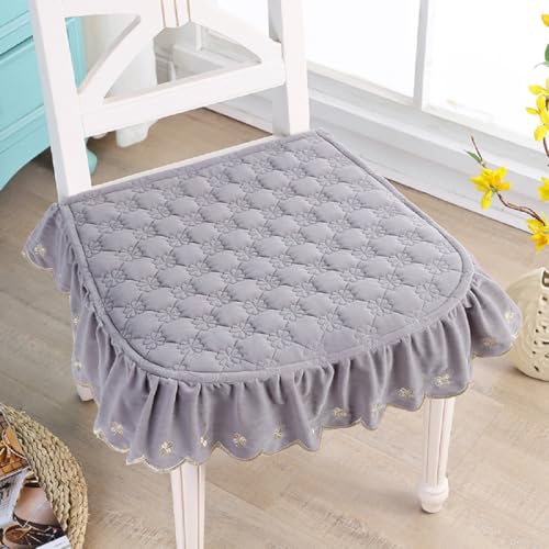 SMIUPIN Lace Ruffle Chair Pad for Dining Chairs, Gray