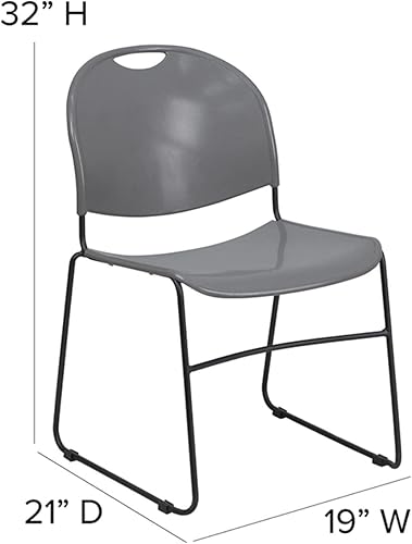 Miniatura 2 de Flash Furniture HERCULES Series - Silla apilable ultracompacta gris de 880 libras con marco recubierto de polvo negro