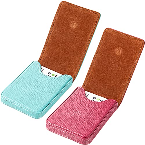 Image of Outus 2 Pcs Business Card Holder, PU Leather Business Card Case Pocket Wallet with Magnetic Shut for Men Women(Pink and Green,Classic)