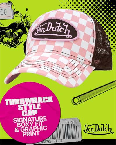 Image of Von Dutch Monogram Trucker Cap - Retro Snapback Cap for Men and Women - Adjustable Snap Fit Panel, Mesh Rear, Curved Bill