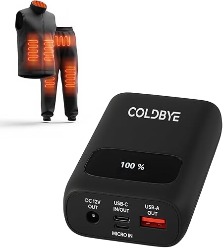 ColdBye Paquete de batería 12V5A Max 15000mAh para chaqueta calentada, banco de energía recargable para tira LED, cámara CCTV y más con pantalla LED