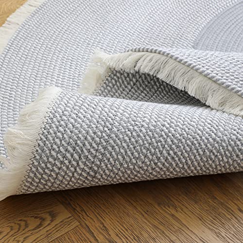 Image of Cotton Round Carpet 3x3 feet - Handmade Braided Boho Rug for Living Room, Bedroom & Balcony - Soft Washable Floor Mat, Color -Mixx Silver