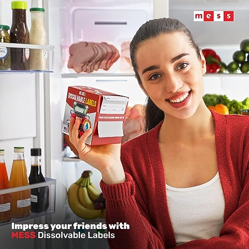MESS Dissolvable Labels for Food Containers (1x2" 200) - Dissolvable Food Labels for Food Storage - Dissolves Like Magic with Absolutely No Clean Up - Removable Kitchen Labels - Freezer Labels