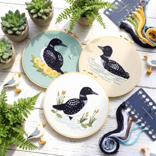 Image of Mindsoft 3 Set Needlepoint Kit for Beginners with Hoop,Loon