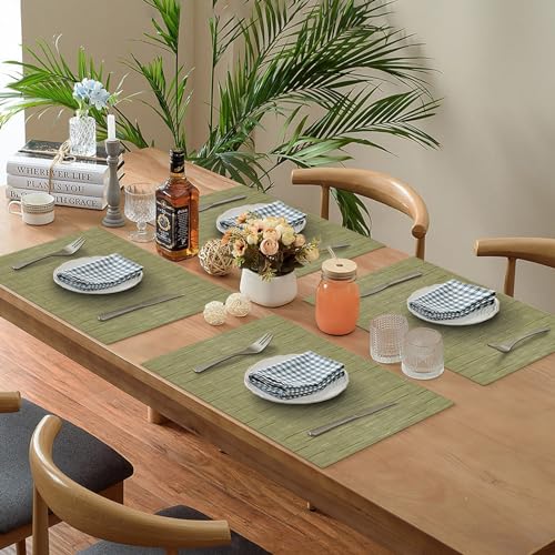 Lumaca Tovagliette Americane Lavabili, Set di 6 Tovaglietta Colazione (70% PVC,30% Poliestere),Resistenti al Calore, Antiscivolo,per Tavolo da Cucina e Ristoranti,Verde - immagine 4