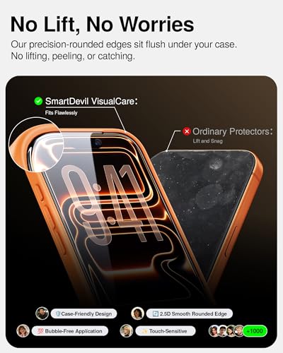 Image of SMARTDEVIL 3 Pack Tempered Glass for iPhone 17 Pro Max Screen Protector, Anti Blue Light, Eye Protection, SGS Military-Grade Shatterproof, Fast & Easy Installation, Case Friendly Design