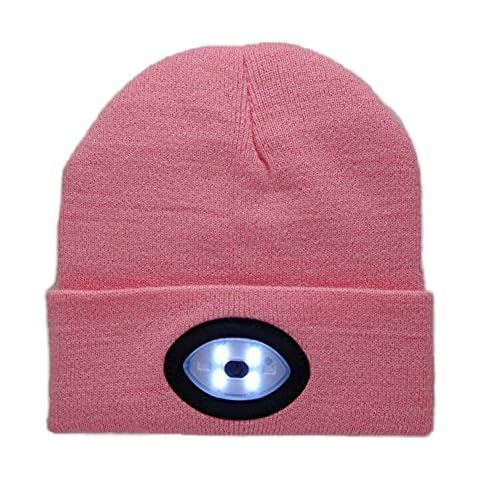 DPWELL Bright LED Headlamp, USB Rechargeable Unisex 6 LED Knitted Warm Beanie Hat Cap Hands Free Headlamp Flashlight Cap for Hunting,Camping,Grilling,Running (Pink) Cover