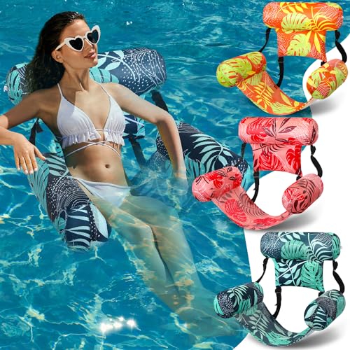 Sonwyoung 3 Pack Inflatable Pool Floats Chairs Adult Floating Lounge Summer Chair Adjustable Hammock Water Floating Chair Swimming for Party Beach Water Lake Fun(Tropical Leaves Style,Stylish Color) by Sonwyoung - Used condition - US$35.43