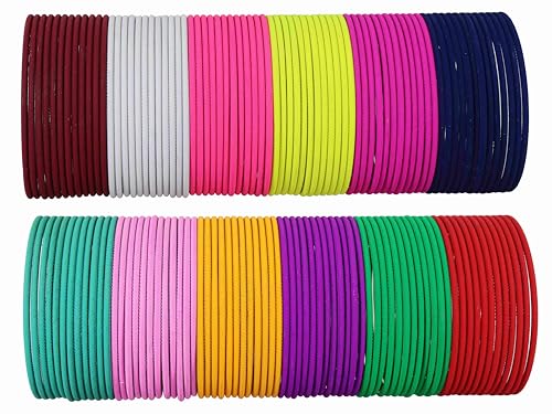 Image of NMII Stylish Multi colour Metal Bangles set for women and Girls with Zari and Cutting Design | Fancy Multicolour Bangles for women | Metal Chudi Set For Women | Women's Bangles