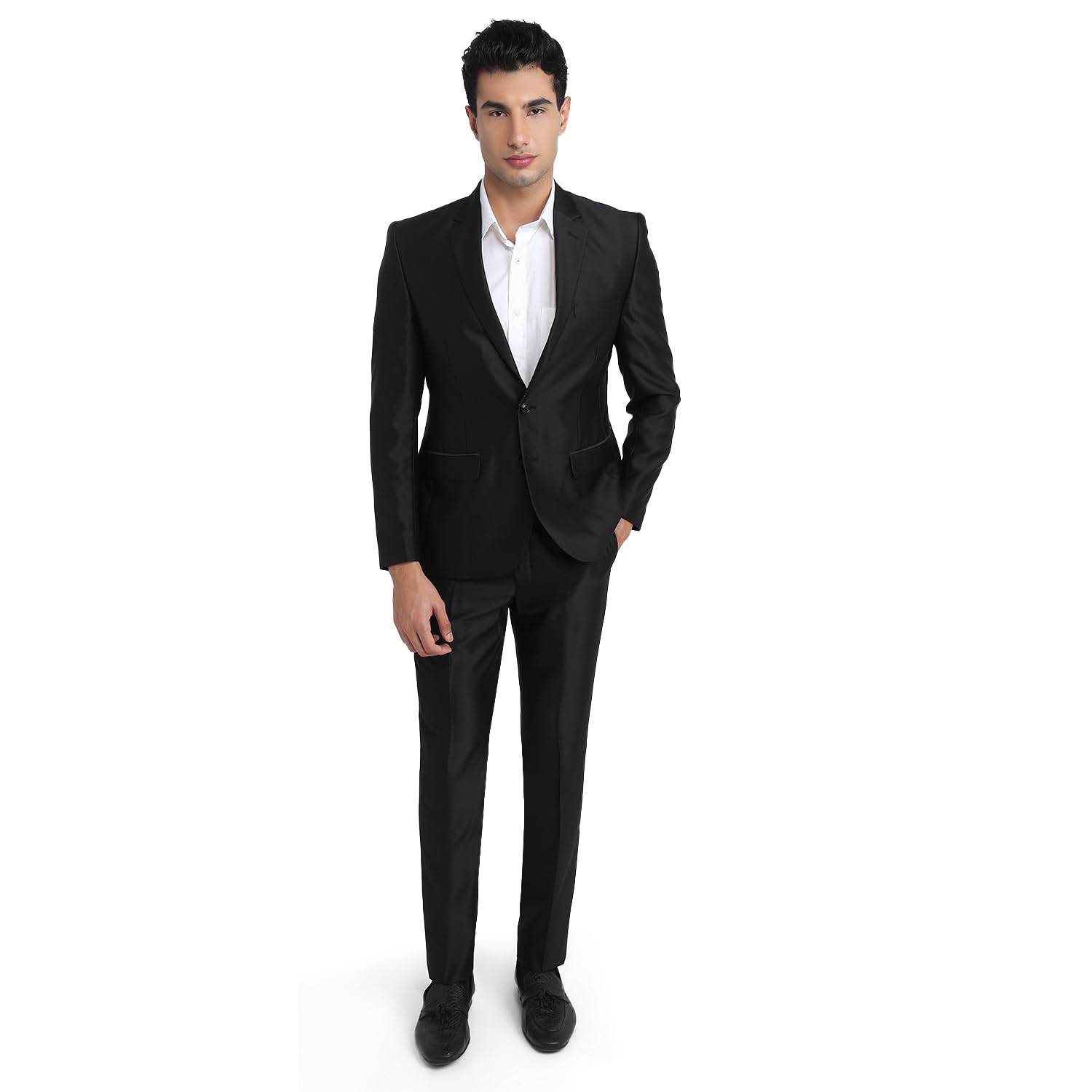 Men Urban Fit Yarn Dyed Pattern Terry Rayon Blend Notch Lapel Full Sleeve Casual Suit Black-image-48
