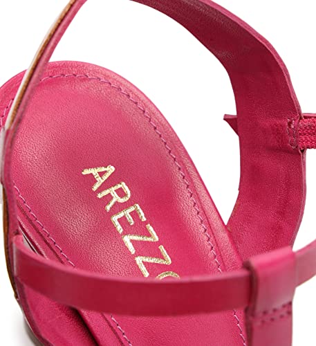Arezzo Women's Maia T-Strap Chunky Heel Sandal, Fancy Pink/Light Hazelnut, Size 6.5 #TOP5