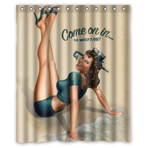 CHATAE - Cortina de Ducha de poliéster con diseño de Chica de Pin-up Retro, Resistente al Agua, con Anillos, 152,4 x 182,9 cm