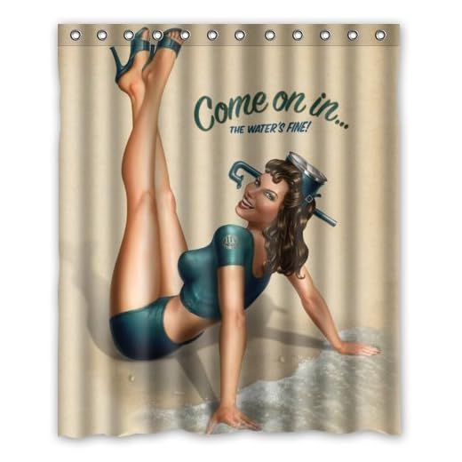 CHATAE - Cortina de Ducha de poliéster con diseño de Chica de Pin-up Retro, Resistente al Agua, con Anillos, 152,4 x 182,9 cm