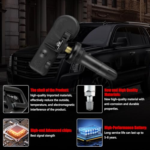 GZGN TPMS Sensor Compatible with Chevy Silverado GMC Sierra Cadillac Buick Pontiac Saturn Hummber Saab - 4 PCS Pre-programmed 315MHz Tire Pressure Monitoring Sensor, Replace#13586335 13598771 13598772
