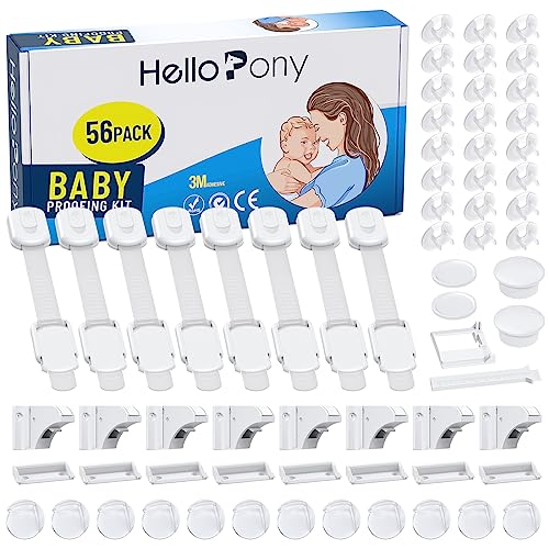 Image of Baby Proofing Kit-Magnetic Cabinet Locks 8Locks+2Keys-Adjustable Safety Latches 8Pack-Clear Corner Protector for Baby 12pack-Clear Outlet Pulg Cover 24Pack …
