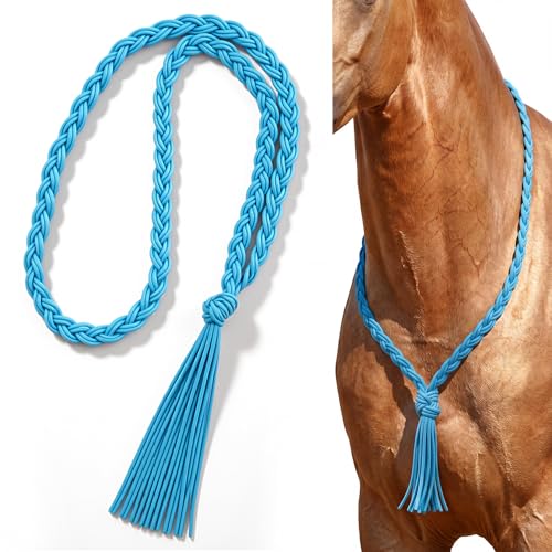 Vincreem Nylon Horse Neck Rope 61 Inches, Equestrian Training Aid for Bridleless Riding and Liberty Work, Adjustable Cord for Better Communication and Seat Control(Turquoise)
