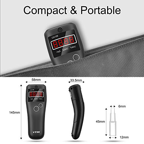 VTIN BAC Breathalyzer to Test Alcohol with Respiration Interruption Monitoring, Portable Breath Alcohol Tester with Ergonomic Design & 10pcs Mouthpieces for Personal & Professional Use