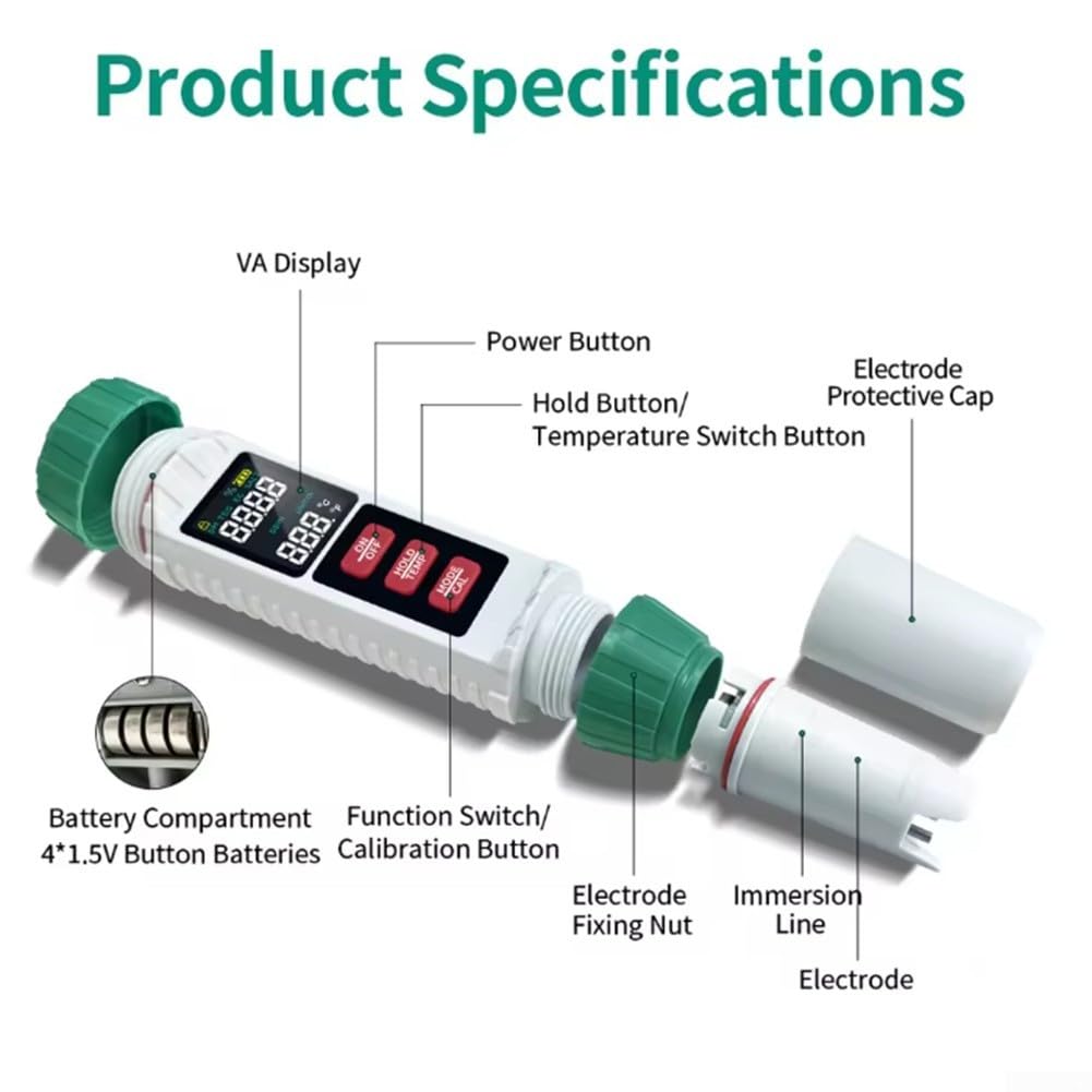Testeur Qualité Eau 5-en-1 pH Température Écran LCD Testeur Qualité