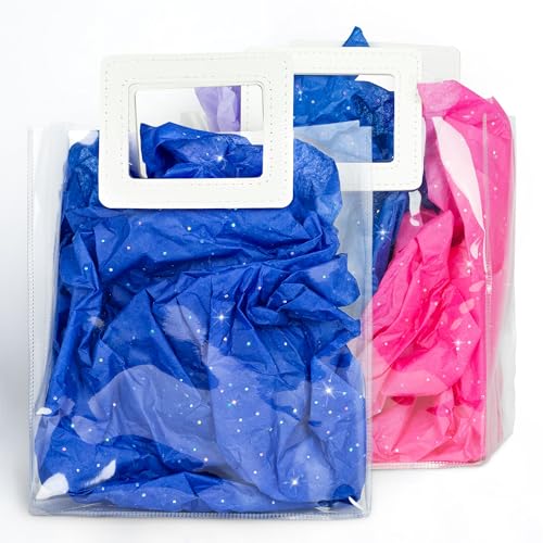MR FIVE 30 folhas de papel de seda azul grande com glitter em massa, 20 