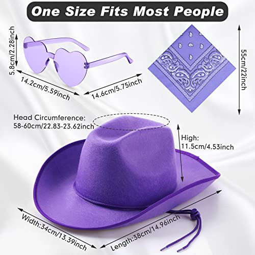 Image of 36 Pcs Adult Cowboy Hat with Paisley Bandanna Heart Sunglasses Unisex Felt Cowboy Hat Men Women Western Party Costume