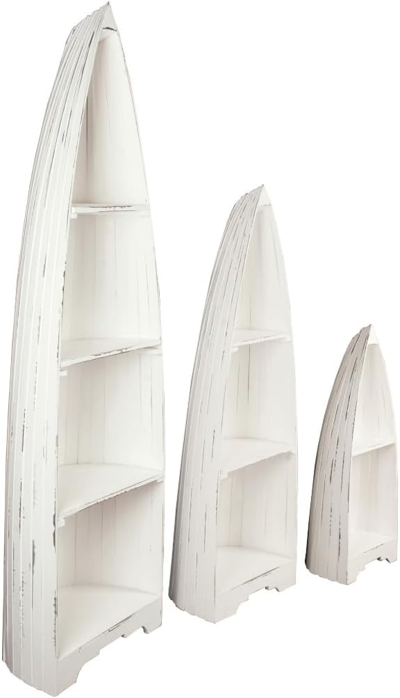 Freestanding Shelves 3 Piece Boat Shape Display Case, Solid Wood Storage Unit, Fully Assembled Home Decor