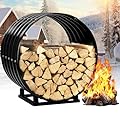 FCCRETA Firewood Rack Outdoor and Indoor - 32IN Fireplace Log Holder for Wood Storage with Weatherproof Cover,Galanzined Steel,Fire Wood Stand for Wood Stacking