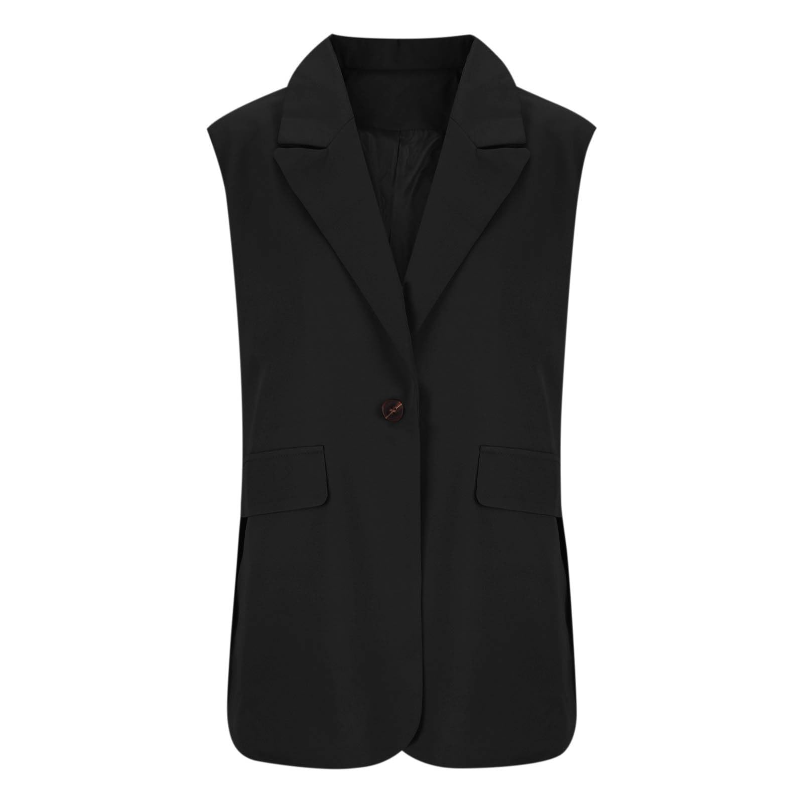 Gilet sans manches décontracté pour femme avec revers à un bouton, gilet habillé avec poche, coupe ample, sans manches, élégant pour le travail et le bureau