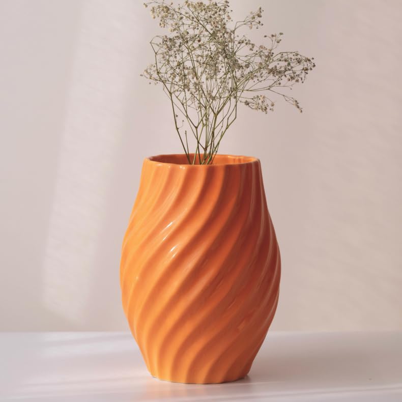 The Golden Theory Orange Ceramic Flower Vase/Planter for Home Decor Centrepiece for Living Room/Dining Table/Study Room Decorative Items