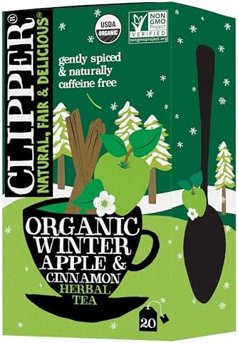 Clipper Tea: Organic Winter Apple & Cinnamon Herbal Tea – Herbal Tea Blend with Lemongrass, Licorice Root, and Hibiscus – Plant Based, Caffeine Free – 20 Unbleached Tea Bags
