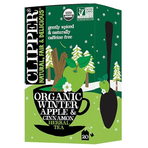 Clipper Tea: Organic Winter Apple & Cinnamon Herbal Tea – Herbal Tea Blend with Lemongrass, Licorice Root, and Hibiscus – Plant Based, Caffeine Free – 20 Unbleached Tea Bags