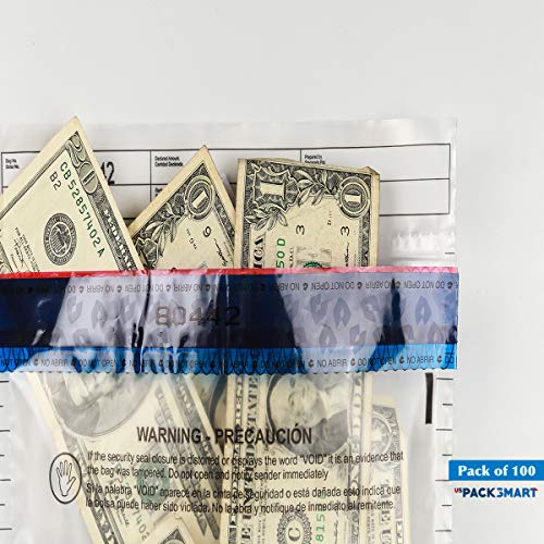 USPACKSMART Deposit Bags with Security Tape Tamper Evident 100-Pack Plastic Clear for Bank Deposits and Cash Handling 9"x12" (Ref 810-00)