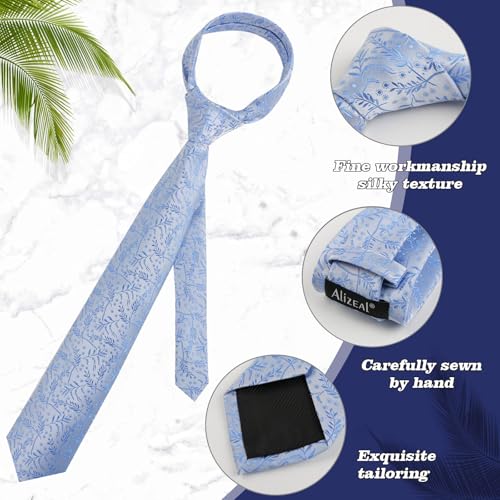 Image of Alizeal Mens 3.15'' Light Color Rustic Tie Handkerchief | with Flower Printed Handkerchief for Wedding Business Daily Wear