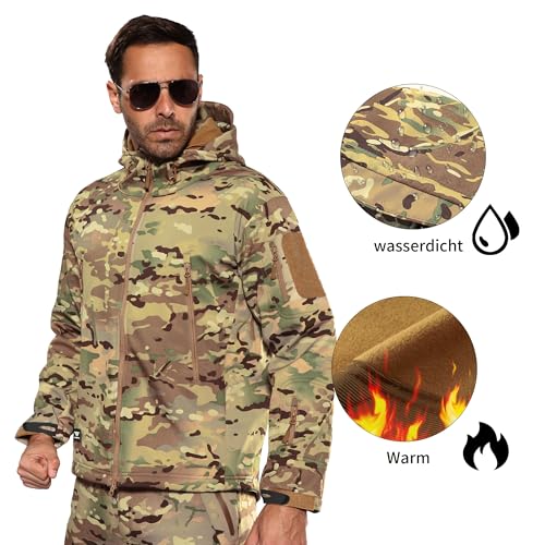 Men's Outdoor Waterproof Soft Shell Hooded Military Tactical Jacket4