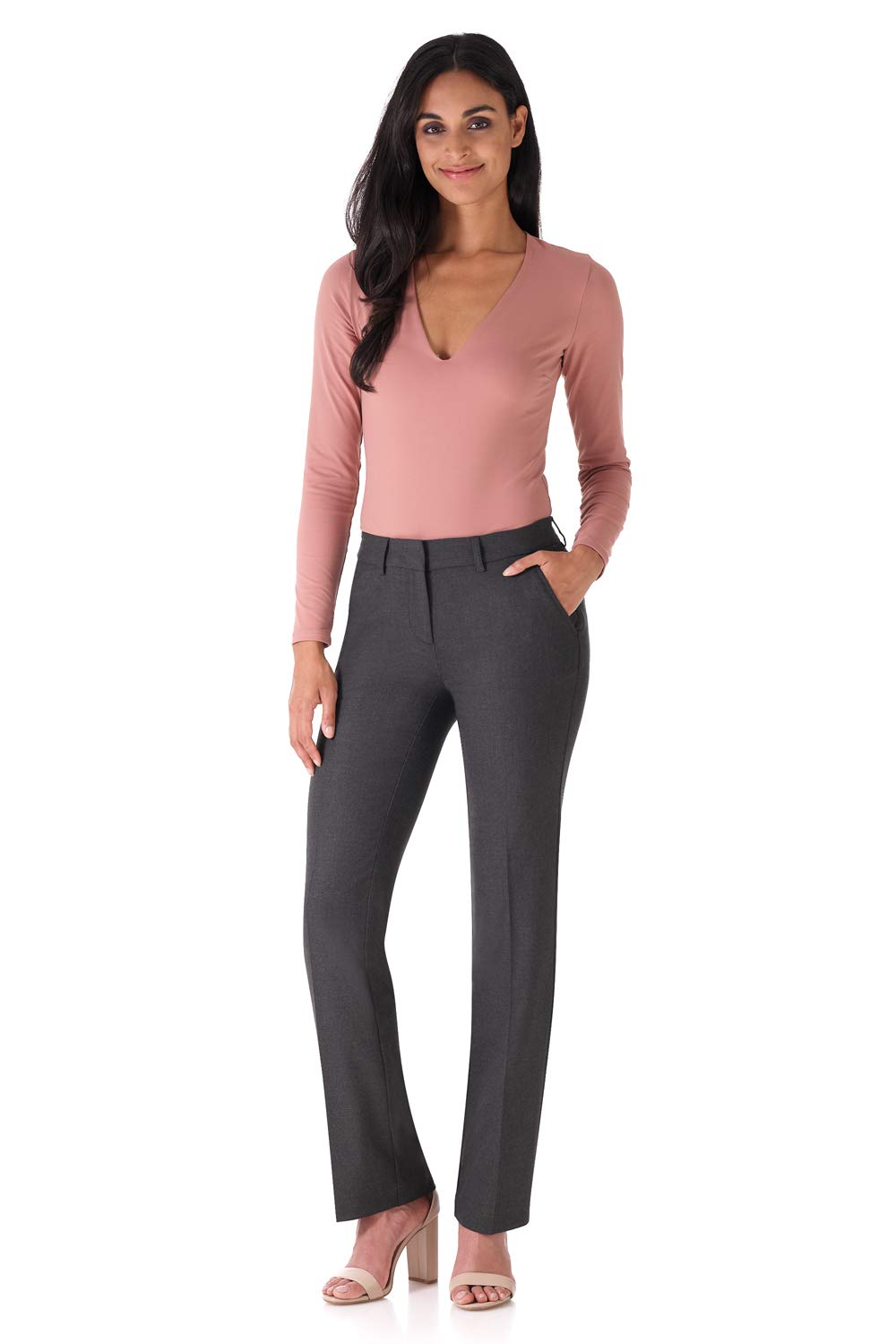 Rekucci Womens Smart Stretch Desk to Dinner Straight Leg Dress Pant Regular Tall Petite Length Trouser