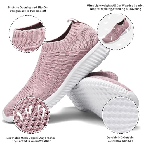 Image of konhill Womens Walking Shoes Slip On Sneakers Breathable Mesh Lightweight Casual Footwear for Daily Commute