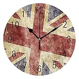 Tamaño: 24 x 0,5 cm. Use7 Home Decor - Reloj de Pared de acrílico Redondo con diseño de Bandera británica y Bandera de Reino Unido para salón, Cocina, Dormitorio