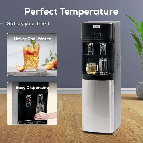Igloo Bottom Loading Water Cooler – Hot & Cold Dispenser – Black & Stainless Steel, Holds 3 & 5 Gallon Jugs, Child Safety Lock – for Homes, Kitchens, Offices, Dorms