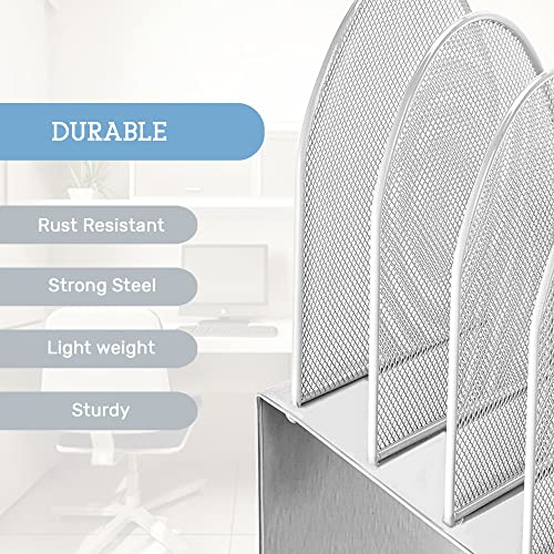 Adir Mesh Desktop File Organizer - Mail Sorter Paper Folder Holder With 5 Inclined Dividers For Home Office Or Any Desktop (White) #TOP2