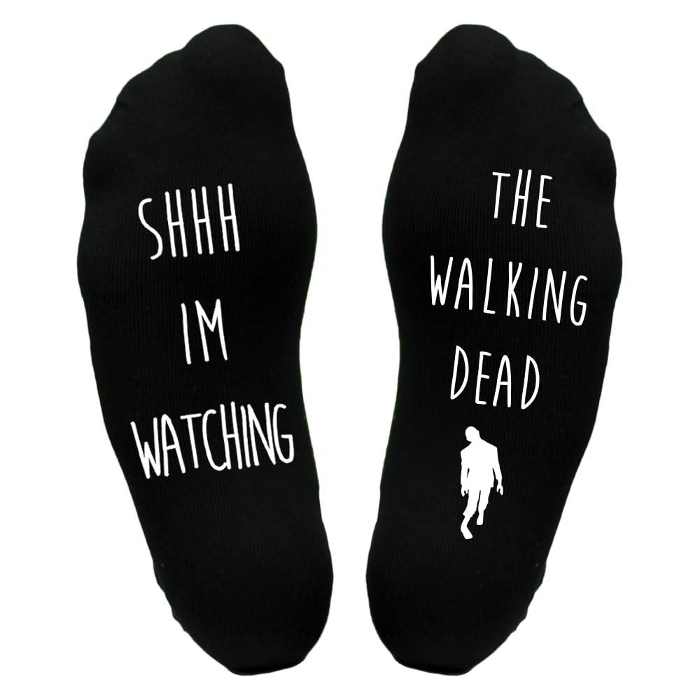 Watching WD Socks One Size Black Funny Joke Walking Gift Idea Him Her Dead Fan Lover
