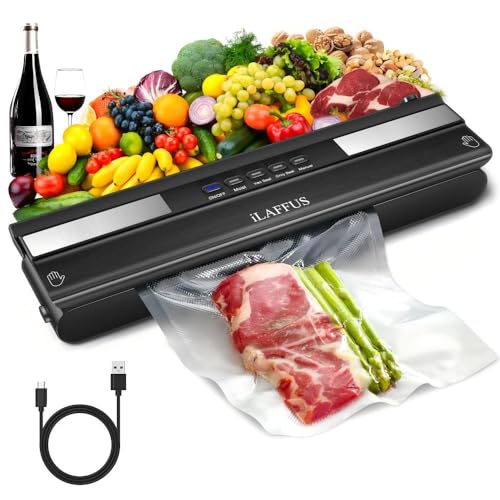 iLAFFUS Vacuum Sealer Machine Cordless Rechargeable with 80kPa Strong Suction 5 Modes Dry Moist External Vacuum System Food Sous Vide Machine for Kitchen Camping Travel