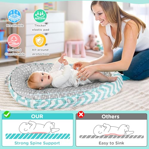 Image of KISS GOLD Baby Lounger - Breathable Soft Cotton Cover Baby Lounger Nest, Babies Essentials Gifts, Portable Lounger for Baby Tummy Time Floor Playing Seated Support for Home and Travel