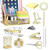 JUOPIEA Desk Organizers and Accessories Office Supplies 12PS Set with Acrylic Stapler, Staple Remover, Pen Holder, Clips, Scissor, Phone Holder, 1 Pen Ect