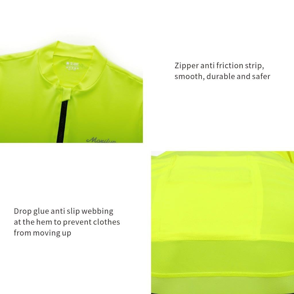MOXILYN Herren-Radtrikot, Rennrad-Shirt, kurzärmelig, durchgehender Reißverschluss mit 4 Taschen, reflektierend, breiter Anti-Rutsch-Saum