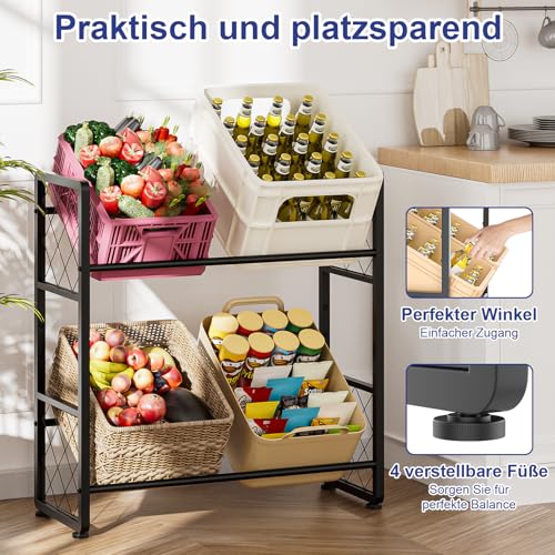 Glovios Getränkekistenregal für 4 Getränkekisten Metall Getränkeregal, Kistenregal mit 2 Ebenen Getränkekistenhalter zur Platzersparnis für Bier, Wasser, Obst, Gemüse