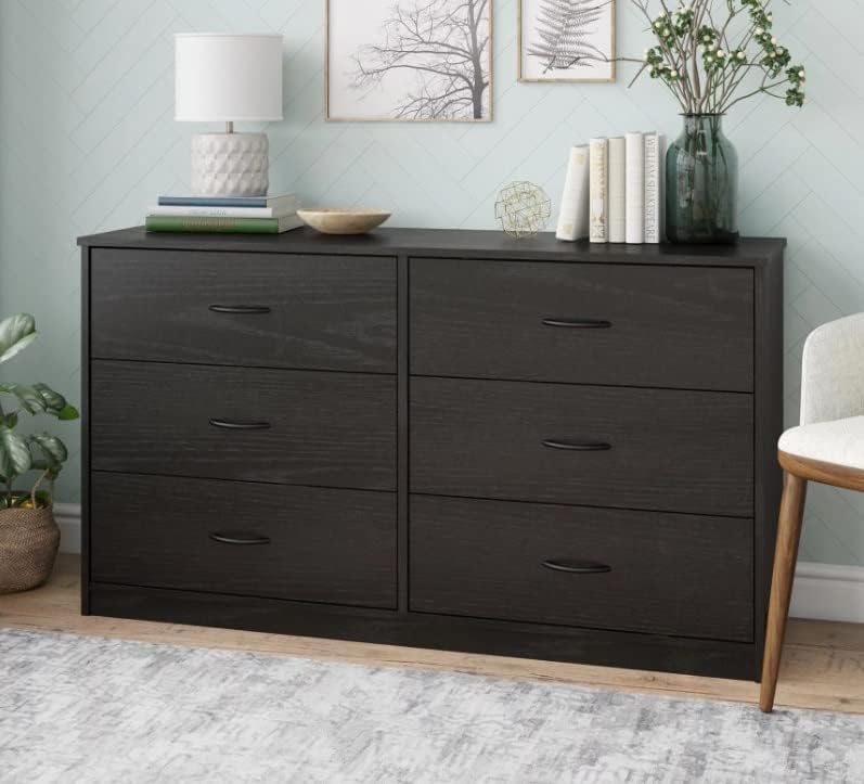 Cómoda con cajones profundos para dormitorio vestidor clásico de 6 cajones acabado de roble negro