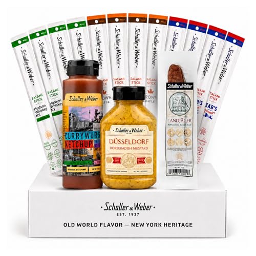 Image of Schaller & Weber German Deli Gift Set (5-pack) | Currywurst Ketchup, Horseradish Mustard, Nduja Calabrian Spreadable Salami & Variety Salami Sticks | Spicy Mustard, Gourmet Salami, Charcuterie Bundle